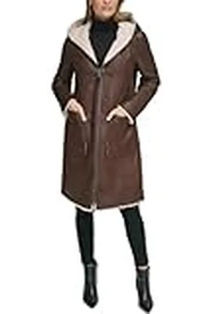 DKNY Shearling Damesjas met lange mouwen en ritssluiting aan de voorkant, , XL