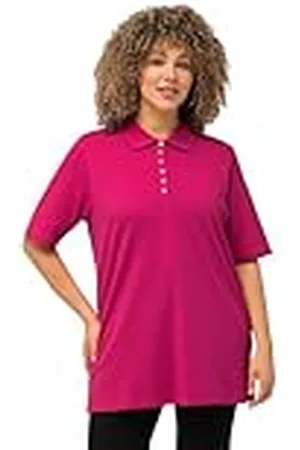 Ulla Popken Kurzärmeliges poloshirt van samtband, regular fit, fuchsia-roze, 62-64 dames, , 60/62