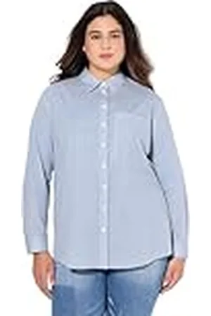 Ulla Popken Grote maten grote maten blouse plus size blouse, strepen, A-lijn, hemdkraag, lange mouwen, , 46-48