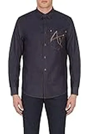 Armani Exchange Denim voor heren, voorzak, geborduurd logo, shirt met lange mouwen, , M