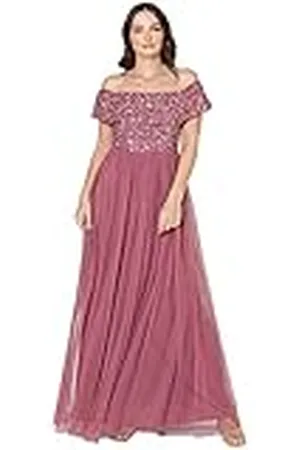 Maya Deluxe Vrouwen dames bardot jurk maxi verfraaid hoge imperium taille mouwloze tule voor bruiloft gast prom afstuderen bruidsmeisje, woestijn roos, 18