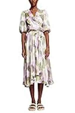 ESPRIT Collection Midi-jurk in crinkle-look met allover-print, , 32