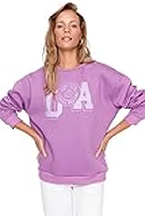 Trendyol Dames ronde hals met slogan Regular Sweater, , XS, , XS