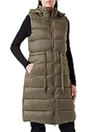 Cream Dames Waistcoat Hooded Longline Sleeveless Jacket, , 46