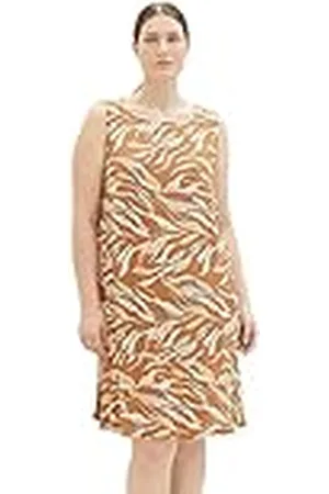 TOM TAILOR Dames 1037322 Plussize jurk, 31758-bruin Abstract Leaf Design, 46, , 46 NL