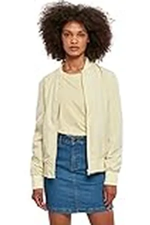 Urban classics Lichtgewicht bomberjack voor dames met wafelpatroon aan de zijkanten, zakken met ritssluiting aan de voorkant, 100% polyester, meerdere kleuren, maten: XS - 5XL, Zacht geel, S