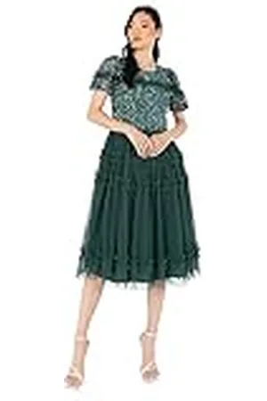 Maya Deluxe Dames Pailletten Versierd Korte Mouwen Ruffel voor Bruiloft Guest Bruid Gelegenheid Avondjurk Avondjurk, , 48