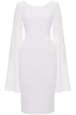 Swing Witte elegante kokerjurk met lange mouwen en split | Maat 42, , 42