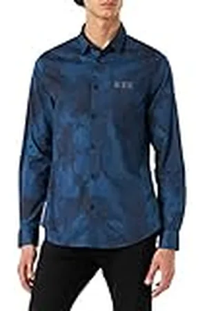 Armani Exchange Camouflage, logo op de voorkant, shirt met lange mouwen, blauw camou AO, extra klein