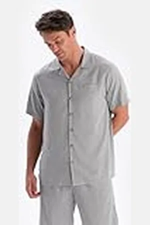 Dagi Grey Fashion Woven Regular Viscose Short Sleeve Shirt Collar Shirt, , M, , M