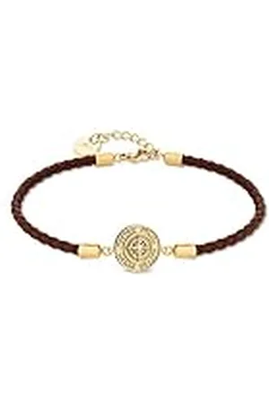 Fynch-Hatton Leren armband met Northstar middendeel van roestvrij staal, 18 cm, Roestvrij staal, Geen edelsteen