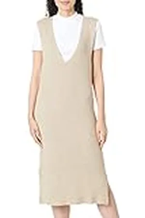 VILA Dames VIRIL S/L V-hals lange gebreide jurk, natuurlijk melange, XS, , XS