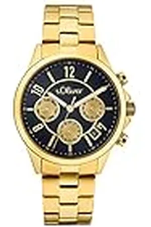 QS by s.Oliver Armbanduhr Damen Multifunktion Analog, mit Edelstahl Armband, Gold, 5 bar Wasserdicht, Multifunktion, Kommt in Uhren Geschenk Box, 2033555