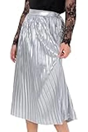 Lovedrobe Dames midi-rok met plooitjes, A-lijn, elastische taille, metallic, glanzend, smart-casual, kantoor, party, , 54, , 52 NL