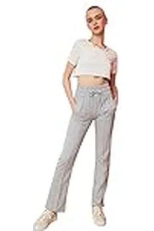 Trendyol Gray High Waist Straight Fit Knitted Slim Treatpants Dames Trainingsbroek, , XL
