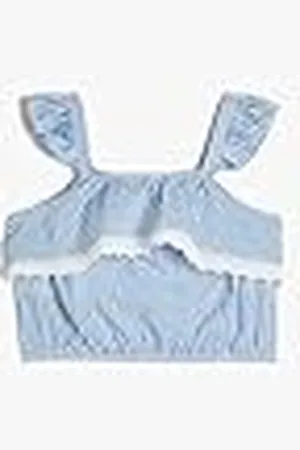 Koton Meisjes Crop Strappy Ruffle and Cutwork Detail Blouse, , 7-8 Jaar