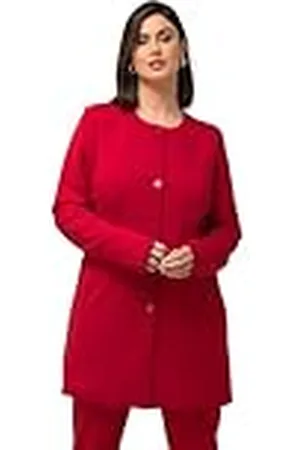 Ulla Popken Dames, grote maten, lange blazer, siernaden, ronde hals, jersey, , 58-60