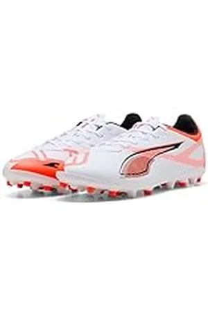 PUMA Unisex Ultra 5 Play MG voetbalschoen, wit zwart-gloeiend rood, 6 UK, Wit Zwart Gloeiend Rood, 39 EU