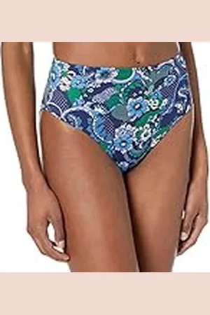 Amazon Bikinibroekje met hoge taille en hoge pijpen, diepblauw paisley, S