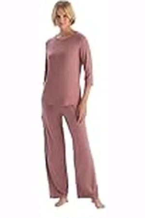 Dagi Dames Dusty Rose Boot Neck Lace gedetailleerde pyjama set, 2XL, , XXL