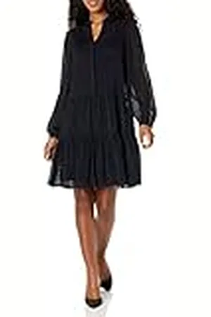 Tommy Hilfiger Shift chiffon jurk met lange mouwen en V-hals voor dames, , 16