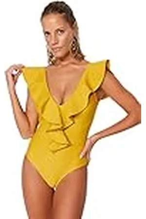 Trendyol Badpak voor dames kloppen. One Piece Swimsuit, Mustard, 34