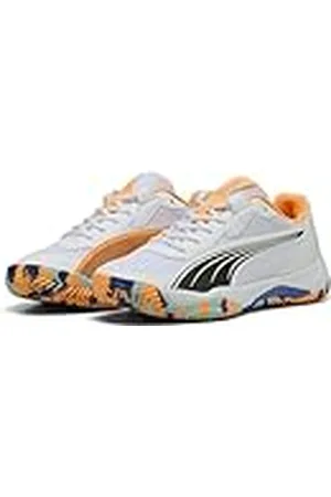 PUMA Unisex NOVA tennisschoen, wit zwart-levendig blauw-warmte vuur, 4 UK, Wit Zwart Levendig Blauw Heat Fire, 37 EU