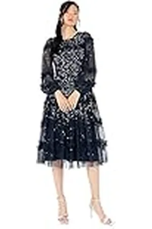 Maya Deluxe Dames Lange Mouwen Sequin Versierd Ruffle voor Bruiloft Guest Bruid Gelegenheid Avondjurk Avondjurk, , 38