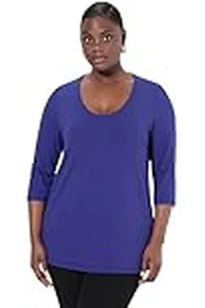 Ulla Popken Damesshirt, diepe ronde hals, 3/4 mouw, paars, 50/52, , 50-52