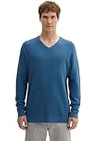 TOM TAILOR Basic gebreide trui voor heren met V-hals, , L