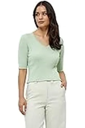Peppercorn Tana V-hals Halve Mouw Rib Pullover | Groene Truien Voor Vrouwen UK | Lente Dames Truien | Maat L