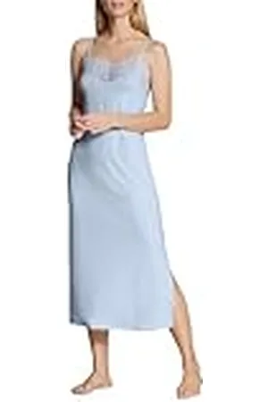 Calida Elegant Dreams nachthemd met spaghettibandjes, lengte 125 cm, kanten versierde V-hals, zacht en vloeiend, , 36-38