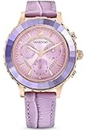 Swarovski Octea Lux Chrono horloge, Swiss Made, Lederen band, Paars, Roségoudkleurige afwerking