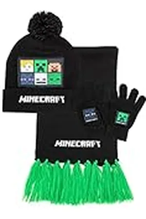 Minecraft Kids Bobble Hat Handschoenen Sjaal Set Gebreide Black Muts Een maat