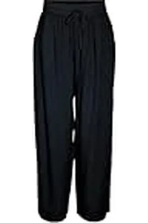 Noisy May Wide Relaxed Fit Culotte Fashionable Casual Jogging Fabric Trousers Linen, Colour:Black, Size:M