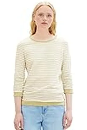 TOM TAILOR Sweatshirt voor dames met plooien en strepenpatroon, , XXL