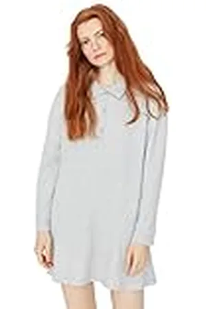 Trendyol Dames Dames Loungewear Oversize standaard staande kraag geweven jurk, grijs gemêleerd, M, , M