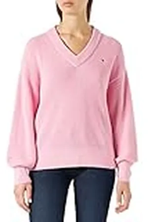 Tommy Hilfiger Dames V-NK Trui Katoen Rib Knit Truien, Classic Roze, XS