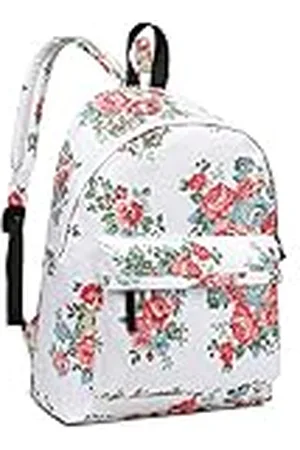 Kono Casual rugzak voor dames, voor tieners, studenten, meisjes, rugzak, all-over, bloemen, stippen, bedrukt canvas, schooltas, boekentas met voorvak, , L, Casual