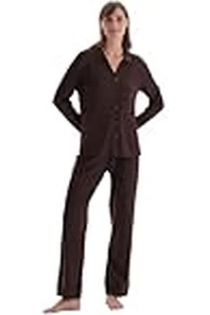 Dagi Dames lange mouw satijnen been gedetailleerde shirt broek pyjama pak pyjama set, , 4XL