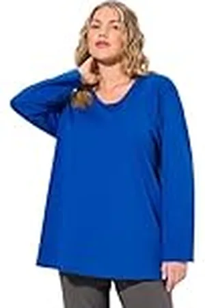 Ulla Popken Dames grote maten plus size shirt, V-hals, relaxed, lange mouwen, , 46/48 NL