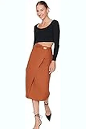 Trendyol Vrouwen Vrouw Midi Potlood Geweven Rok, Bruin, 36, , 62