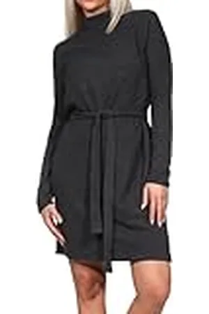 VERO MODA VMBella gebreide damesjurk, korte winterjurk met kraag en riem, , XS