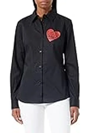 Moschino Dames slim fit lange mouwen met rode hartprint. Shirt, , 38