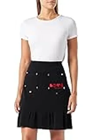 Moschino Dames Maxi Logo Rivets and Brand Hearts Embroidery Rok met Ruffled Flounce, , 44, , 44