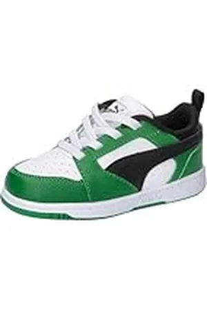 PUMA Rebound V6 Lo Sneakers voor kinderen, uniseks, kleine kinderen, Wit Zwart Archief Groen, 22 EU