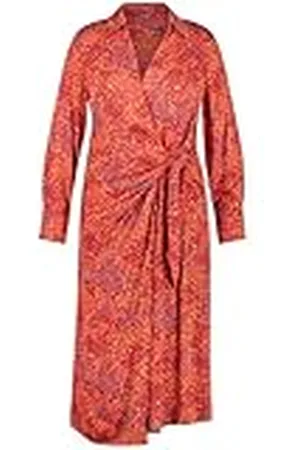 Samoon Wikkeljurk voor dames, met knoopdetail, lange mouwen, manchetten, kuitlengte, , 46 Grote maten