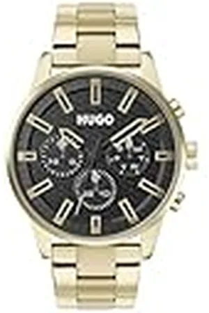 HUGO BOSS Analoog multifunctioneel kwartshorloge voor heren met goudkleurige roestvrijstalen armband - 1530152