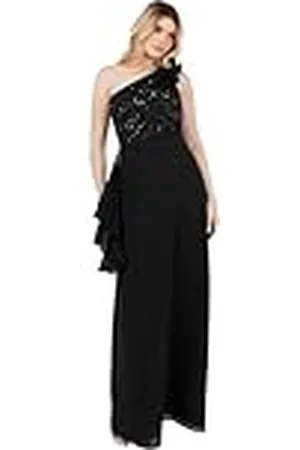Maya Deluxe Dames One Shoulder Neckilline Mouwloos Sequin Versierd Rozet A-lijn Avondbal Gown Jurk, , 34
