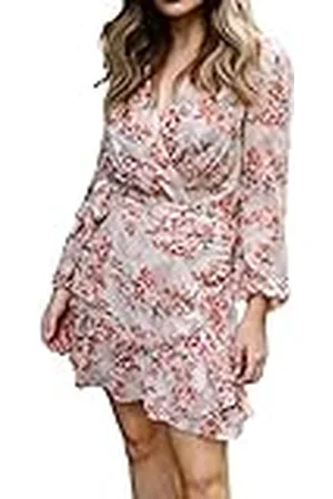 Pretty Darling Bloemenprint Wrap Puff Lange mouw Ruche Mini Jurk , Multi kleuren, 34
